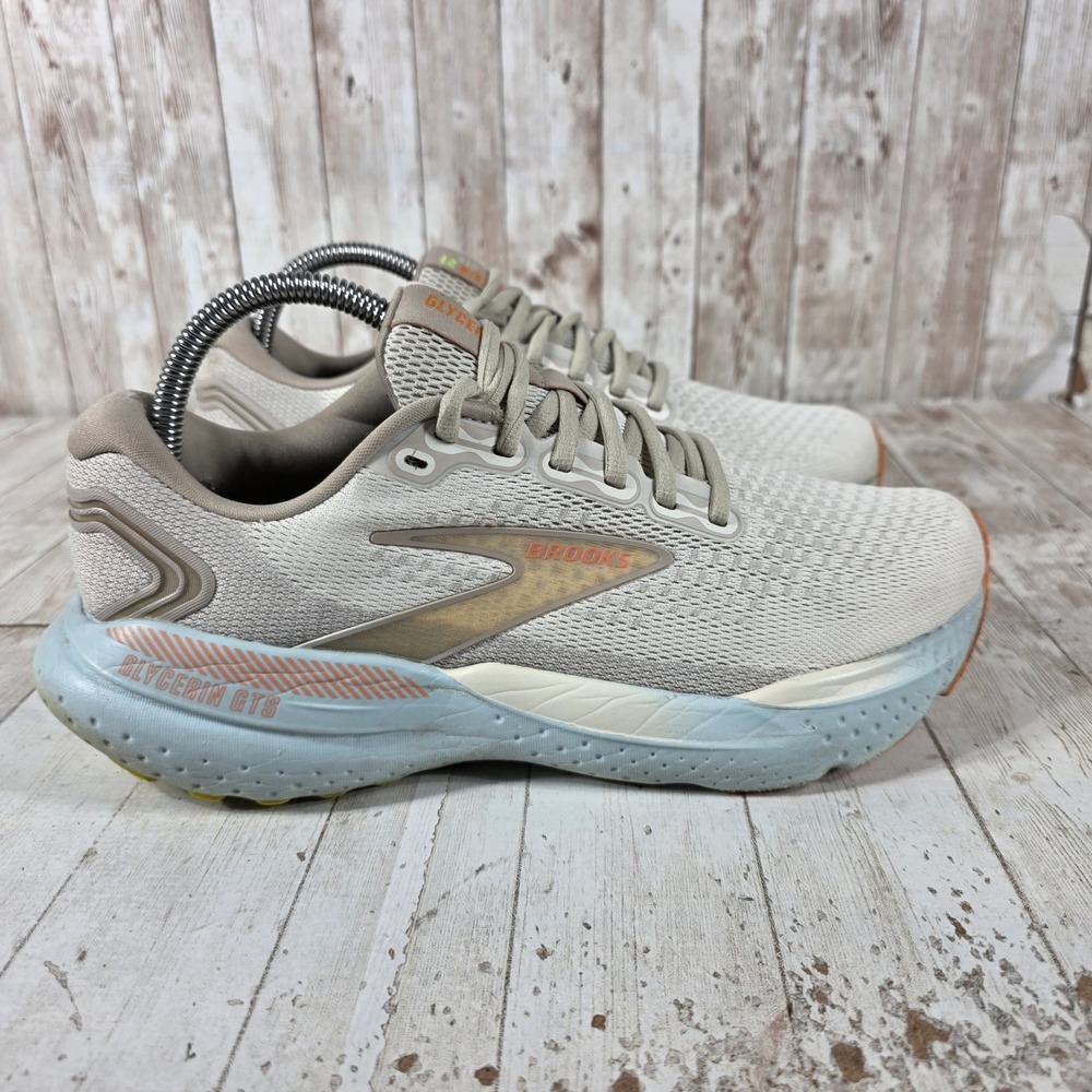 Brooks Glycerin GTS 21 Womens Running Shoes Tan Blue 1204091B195 Size 9.5
